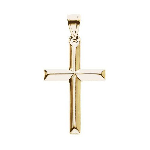 14k Yellow Gold Small Beveled Cross Pendant 18x14mm