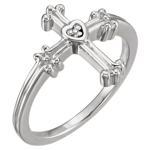 14kt White Gold Chastity Cross Ring with Diamond JJR16685D
