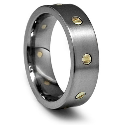 7 mm Polished Titanium Wedding Band with 18k Gold Screws