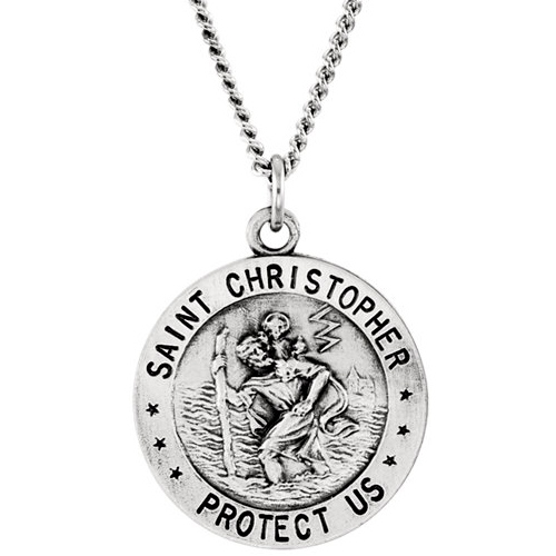 Sterling Silver St. Christopher USAF Medal 18mm & Chain JJR41578_SS