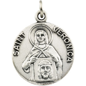 Sterling Silver St. Veronica Medal 18mm & Chain