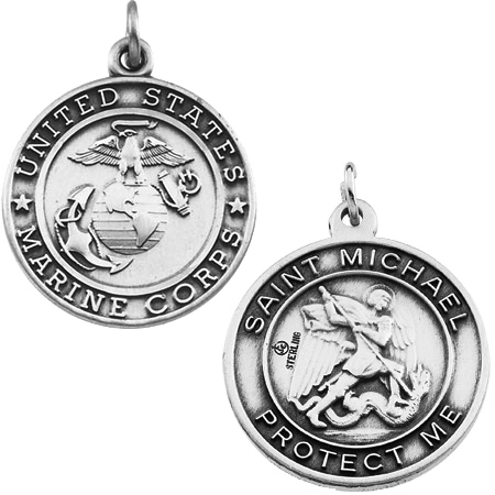 St. Michael U.S. Marines Medal 22.5mm - Sterling Silver