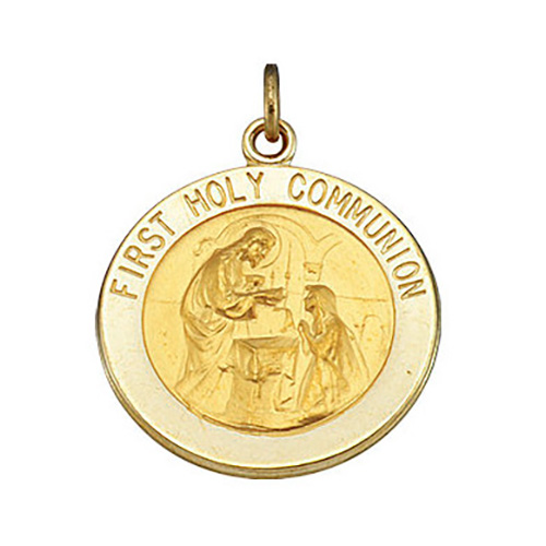 14kt Yellow Gold 15mm First Holy Communion Medal