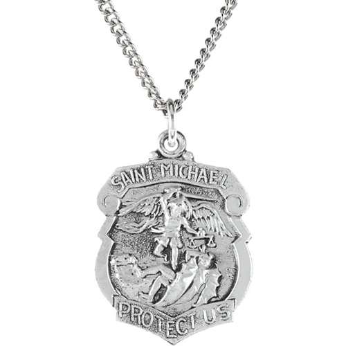 Sterling Silver 1in St. Michael Medal & 24in Chain JJR5060_1inch