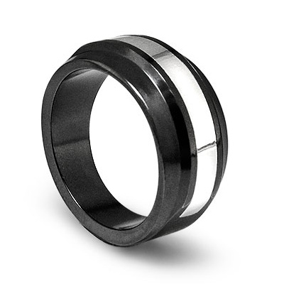 Black Titanium and Sterling Silver 13mm Ring