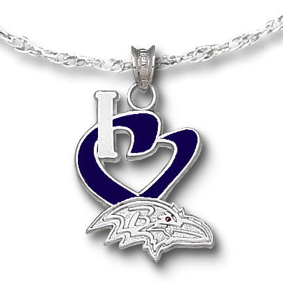 Baltimore Ravens 3/4in Pendant Necklace Sterling Silver