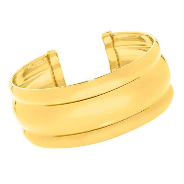 Gold-plated Sterling Silver Bold Ribbed Cuff Bangle Bracelet