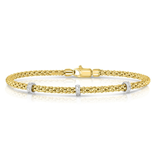 Phillip Gavriel 14k Yellow Gold Popcorn Bracelet with Three Diamond Stations