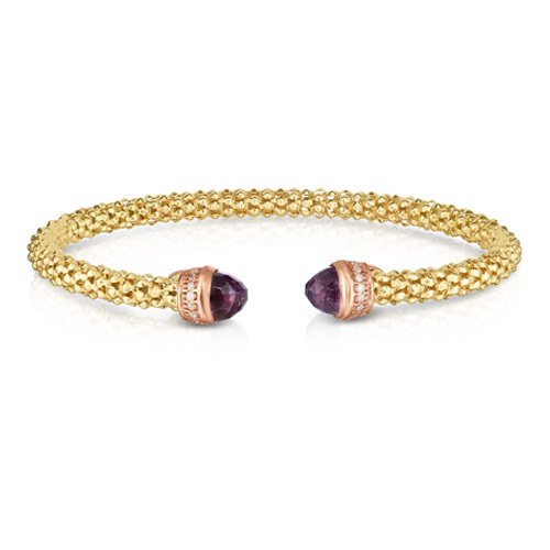 Phillip Gavriel 14k Yellow Gold Amethyst Popcorn Bangle Bracelet with Diamonds