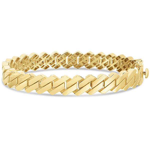 14k Yellow Gold Ladies' Straight Edge Cuban Bangle Bracelet