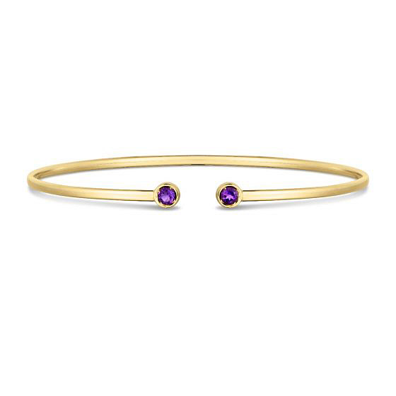 14k Yellow Gold .21 ct tw Amethyst Open Cuff Bangle Bracelet