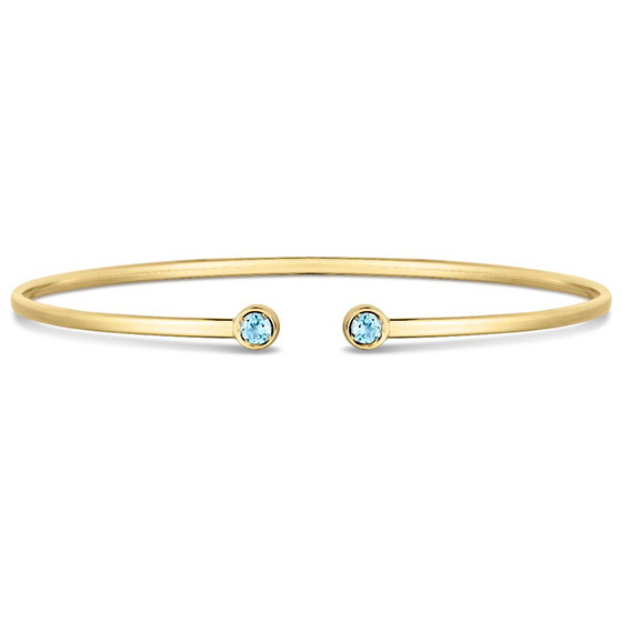 14k Yellow Gold .27 ct tw Blue Topaz Open Cuff Bangle Bracelet