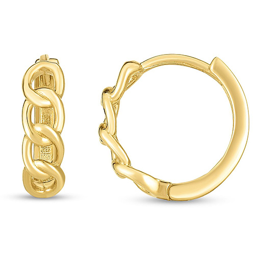 14k Yellow Gold Curb Chain Huggie Hoop Earrings