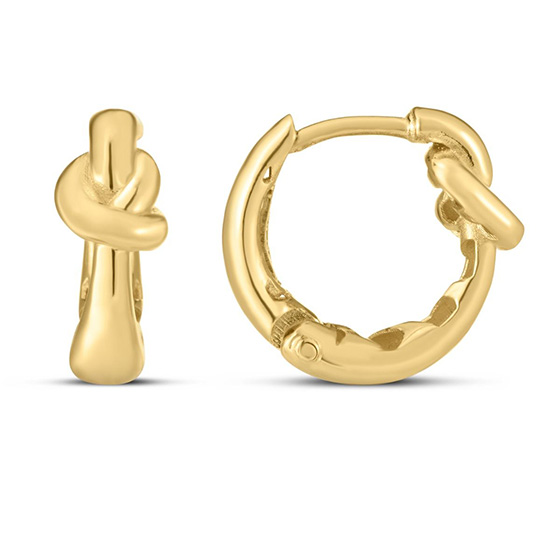 14k Yellow Gold Huggie Love Knot Earrings