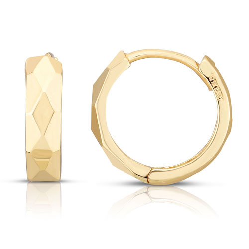 14k Yellow Gold Faceted Huggie Earrings 1/2in