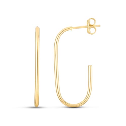 14k Yellow Gold Polished Paper Clip J Hoop Earrings