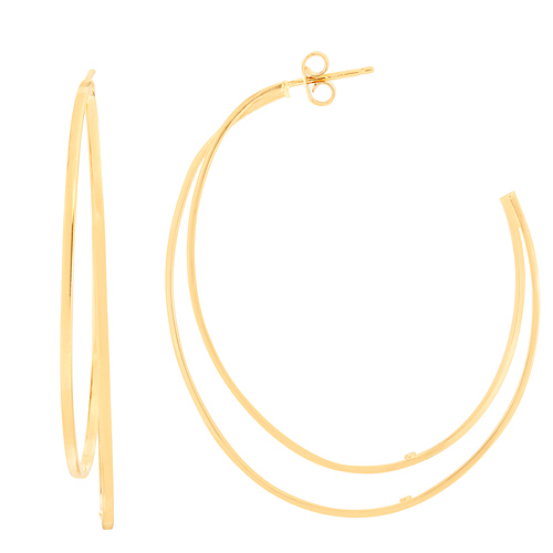 14k Yellow Gold Double Row C Hoop Earrings 2.25in