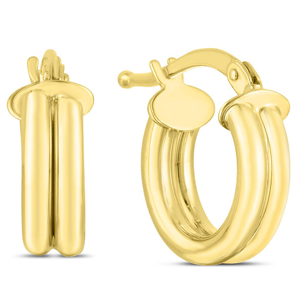 14k Yellow Gold Mini Double Row Huggie Hoop Earrings