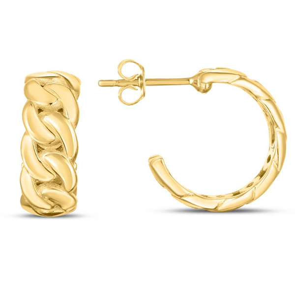 14k Yellow Gold Curb Chain C Hoop Earrings