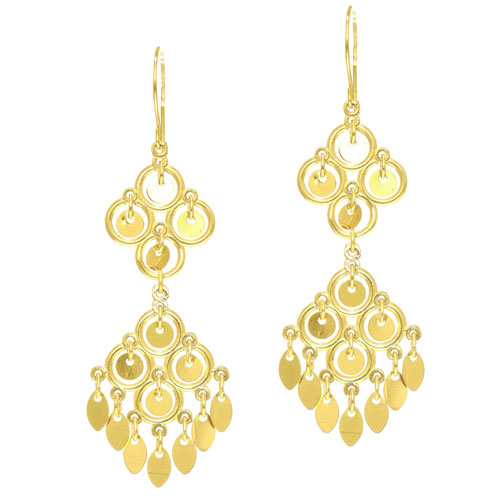 14k Yellow Gold Chandelier Earrings with Shiny Circles 7892RE