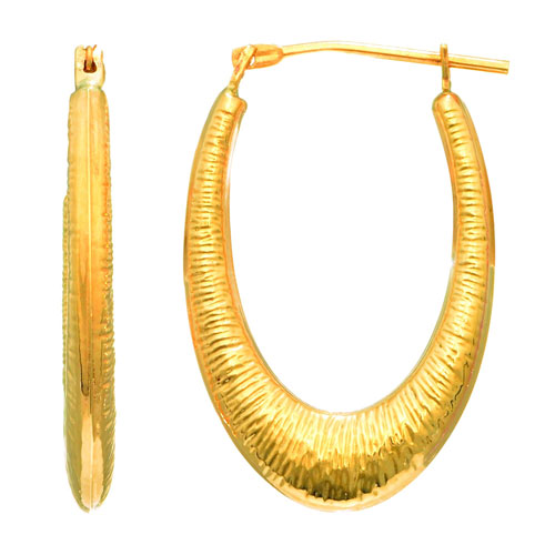 14k Yellow Gold 1in Textured Oval Hoop Earrings