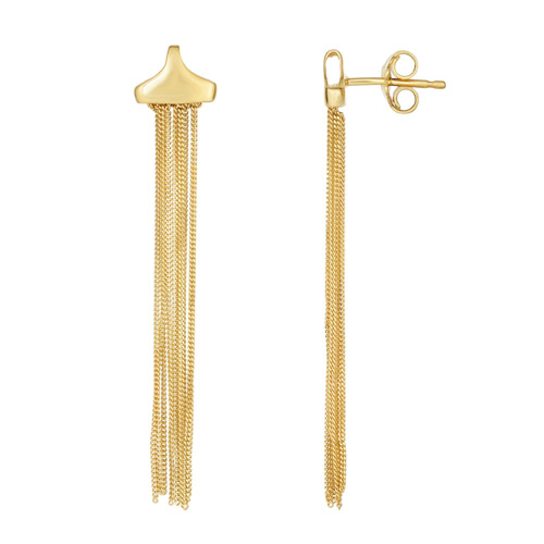 14k Yellow Gold Shoulder Duster Multi Chain Drop Earrings 1.75in