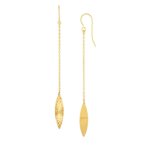 14k Yellow Gold Marquise Drop Cable Link Earrings