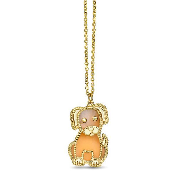 14k Yellow Gold Mother of Pearl Puppy Necklace