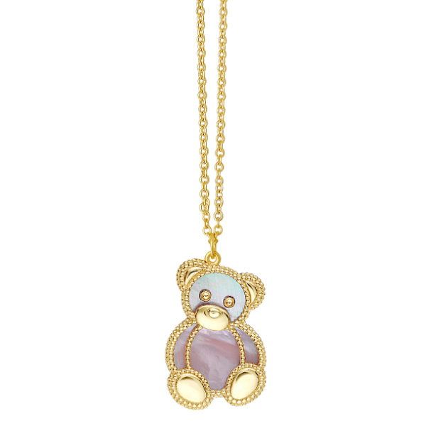 14k Yellow Gold Mother of Pearl Teddy Bear Necklace