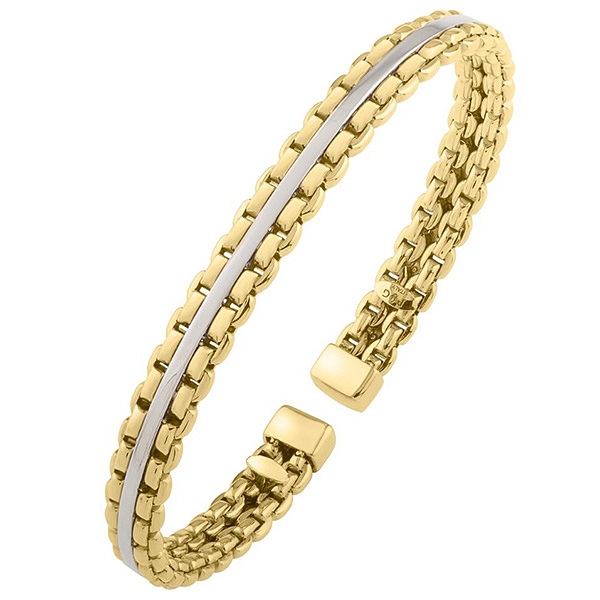 14k Two-tone Gold Venetian Link Cuff Bangle Bracelet