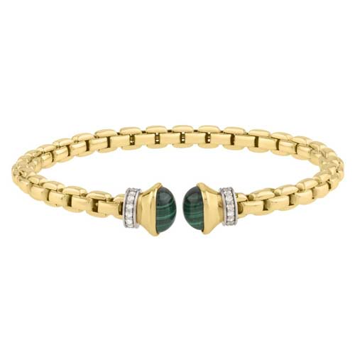 Phillip Gavriel 14k Yellow Gold 0.2 ct tw Diamond and Green Malachite Venetian Link Bangle Bracelet