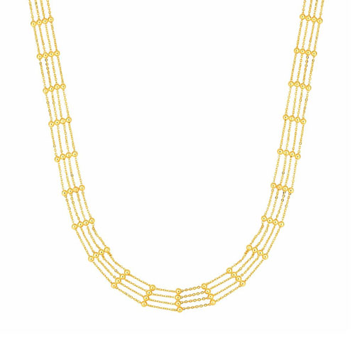 14k Yellow Gold Multi-Strand Bead Choker Necklace