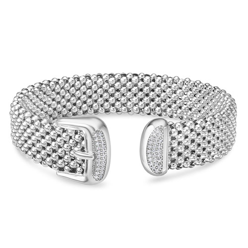 Phillip Gavriel Sterling Silver .23 ct tw Diamond Popcorn Cuff Buckle Bangle Bracelet