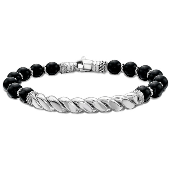 Phillip Gavriel Sterling Silver Men's Twist Bar Onyx Bead Bracelet