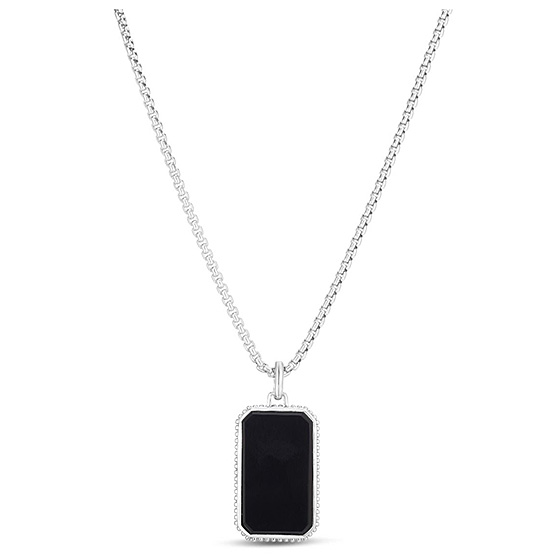 Phillip Gavriel Sterling Silver Men's Black Onyx Tag Necklace