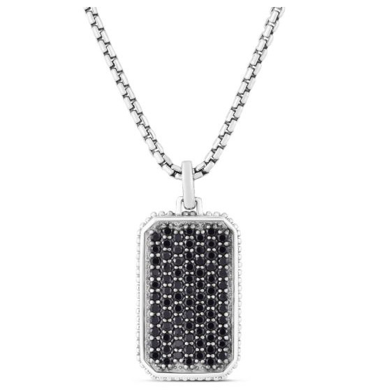 Phillip Gavriel Sterling Silver Men's Black Spinel Tag Necklace