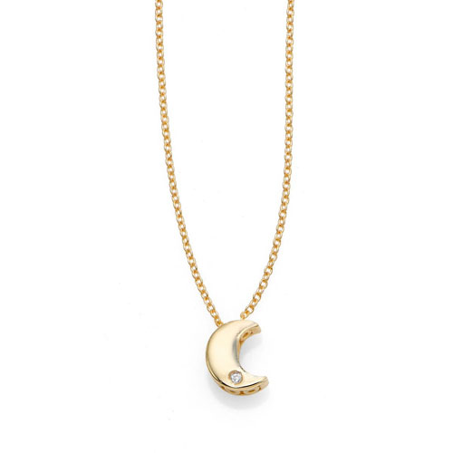 14k Yellow Gold Tiny Diamond Crescent Moon Necklace