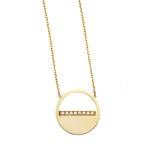 14k Yellow Gold .04 ct tw Diamond SOHO Half Disc Necklace