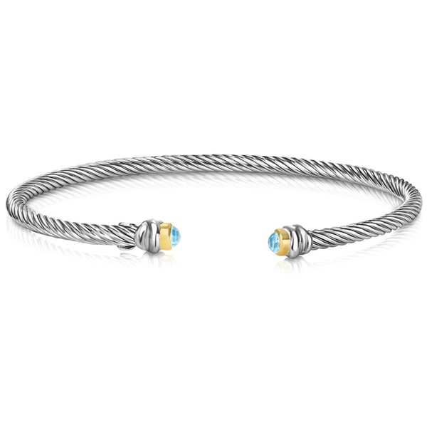 Phillip Gavriel Sterling Silver Blue Topaz Cable Slender Cuff Bangle Bracelet