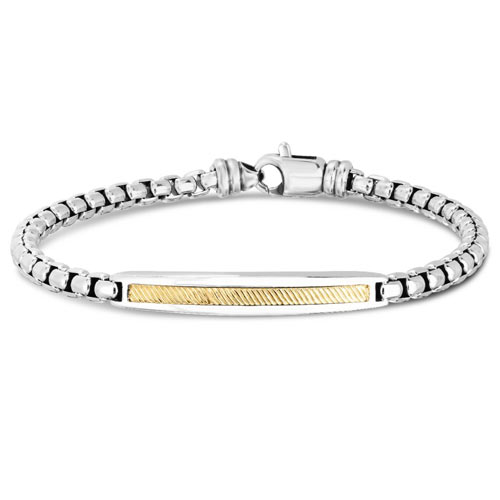 Phillip Gavriel Men's Sterling Silver Round Box Link and 18k Yellow Gold Bar Bracelet