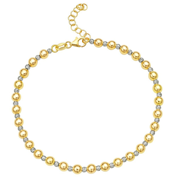 14k Two-Tone Gold Diamond Cut Bead Bracelet 8in