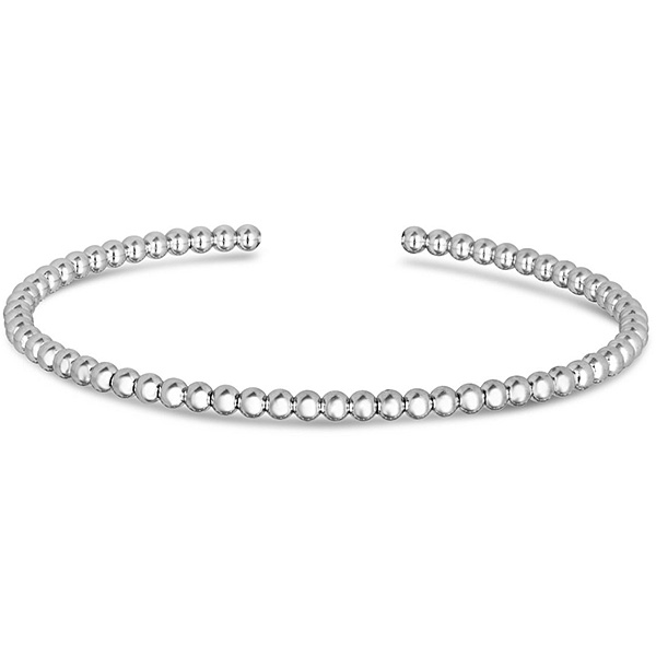 14k White Gold Bead Cuff Bangle Bracelet