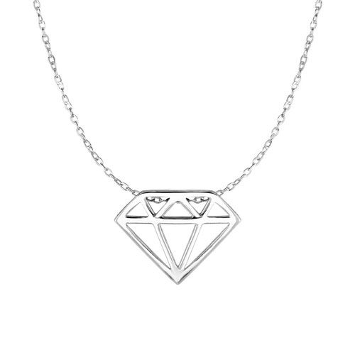 14k White Gold Open Diamond Shape Necklace