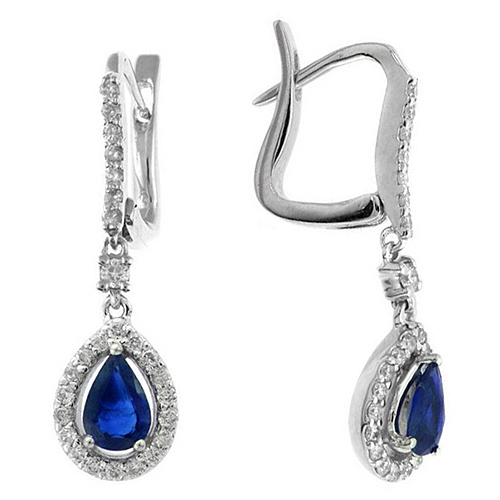 14k White Gold 1 ct tw Pear Sapphire Halo Stud Earrings with Diamonds