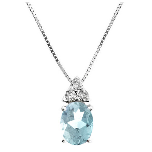 14k White Gold 1.5 ct Oval-cut Aquamarine Necklace with Diamonds