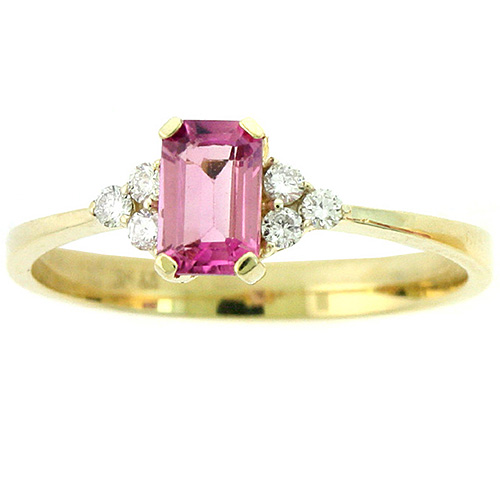 14k Yellow Gold .60 ct Emerald-cut Pink Tourmaline Ring With Diamonds