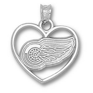 Sterling Silver 5/8in Detroit Red Wings Heart Pendant