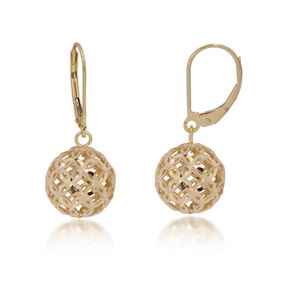 14k Yellow Gold Filigree Ball Dangle Earrings