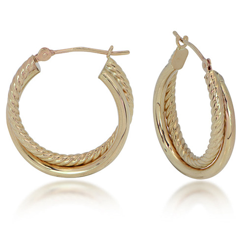 14k Yellow Gold Small Textured Nested Round Hoop Earrings