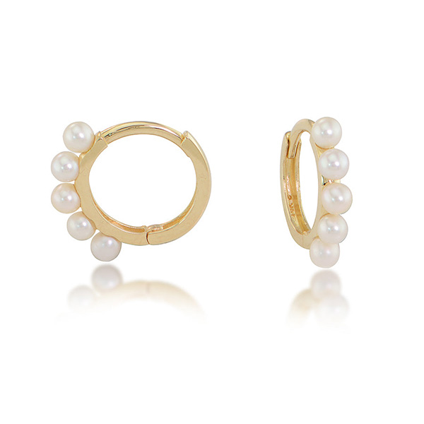 14k Yellow Gold Freshwater Cultured Pearls Huggie Hoop Earrings